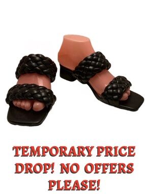 WILD DIVA BLACK FAUX LEATHER BRAIDED SLIDE SANDALS (6.5)
